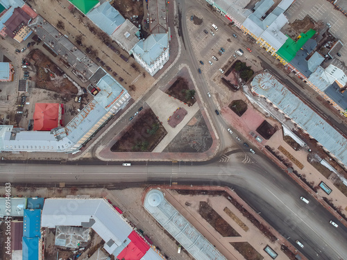 Street of Ryazan from the height of the drone.