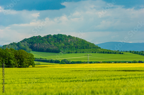 Knorr-Berg hill near Dittersbach a.d. Eigen as seen from Bernstadt a.d. Eigen on a cloudy day - May 21st 2019 Saxony Germany