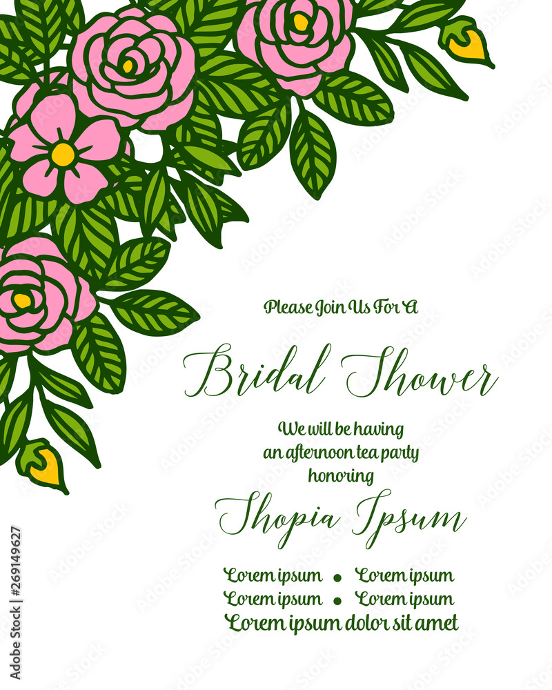 Vector illustration beautiful of pink flower frame for greeting card bridal shower