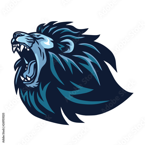 Fotografie Lion Head Roaring Logo Vector Mascot Design