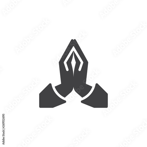 Praying hands vector icon. filled flat sign for mobile concept and web design. Two hands pray glyph icon. Religion symbol, logo illustration. Vector graphics