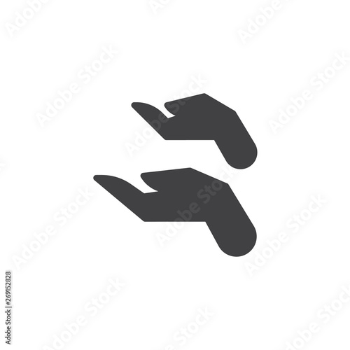 Two open hands vector icon. filled flat sign for mobile concept and web design. Praying hands glyph icon. Religion symbol, logo illustration. Vector graphics