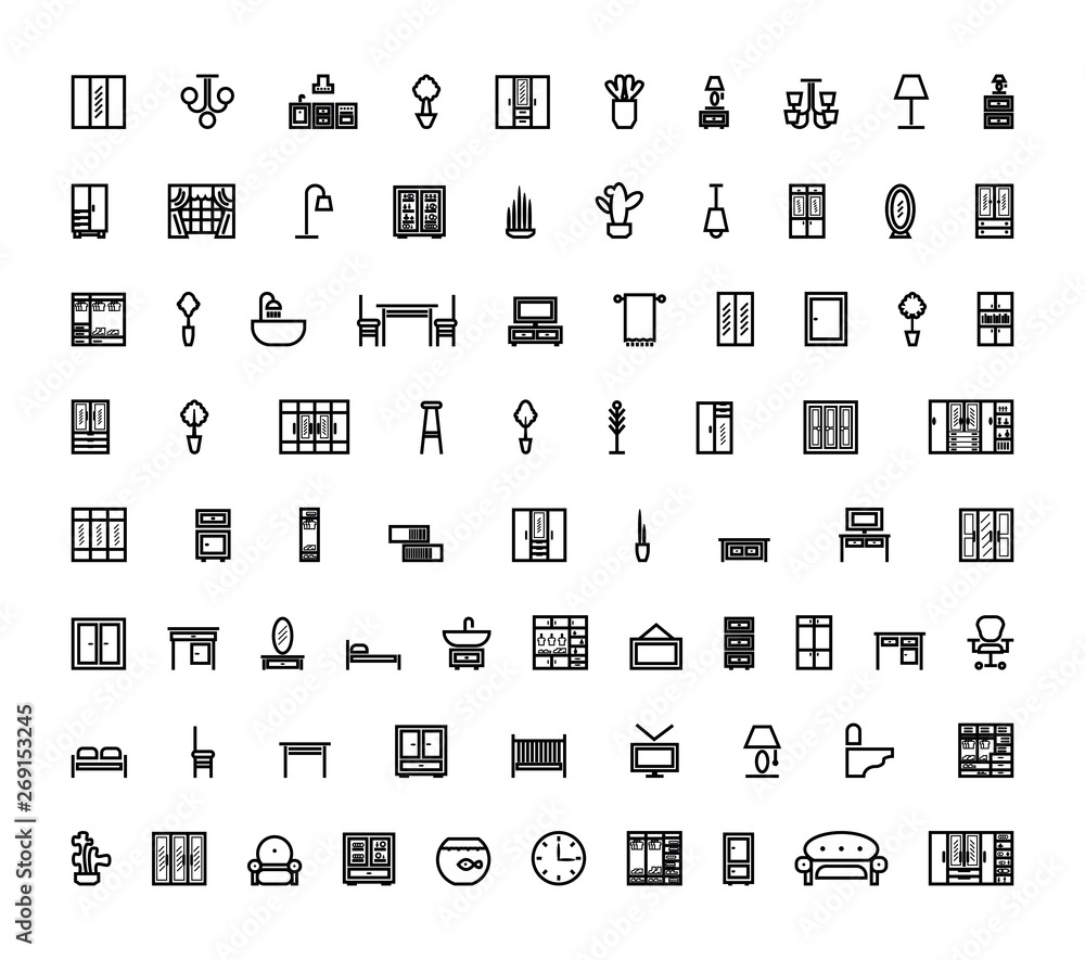furniture icons set. black and white vector illustration furniture icons set. black and white vector illustration