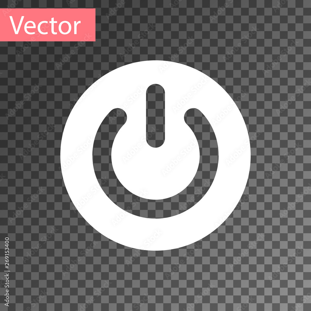 White Power button icon isolated on transparent background. Start sign. Flat design. Vector Illustration