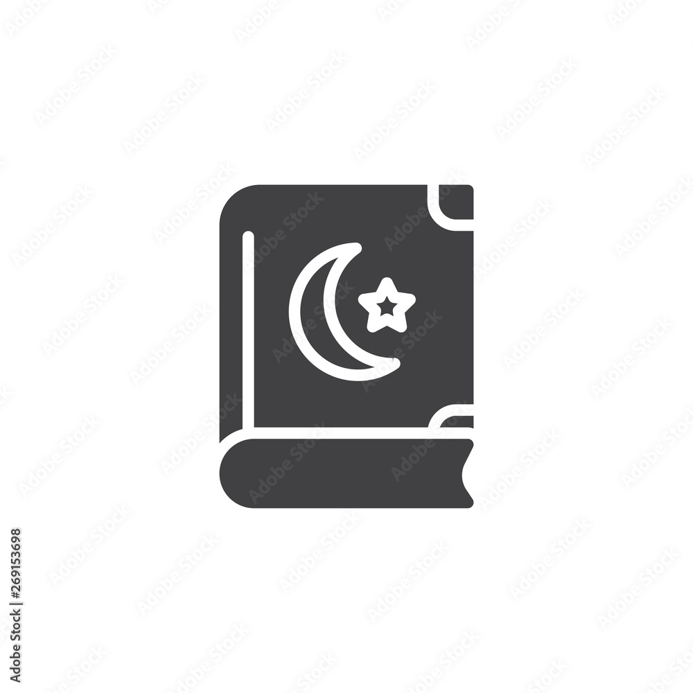 Holy Quran vector icon. filled flat sign for mobile concept and web design. Muslim's book glyph icon. Islamic religion symbol, logo illustration. Vector graphics