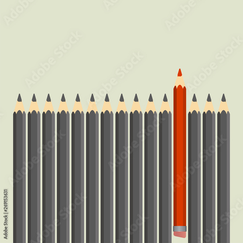 Leadership concept. Group of black pencils with red one. Vector illustration.