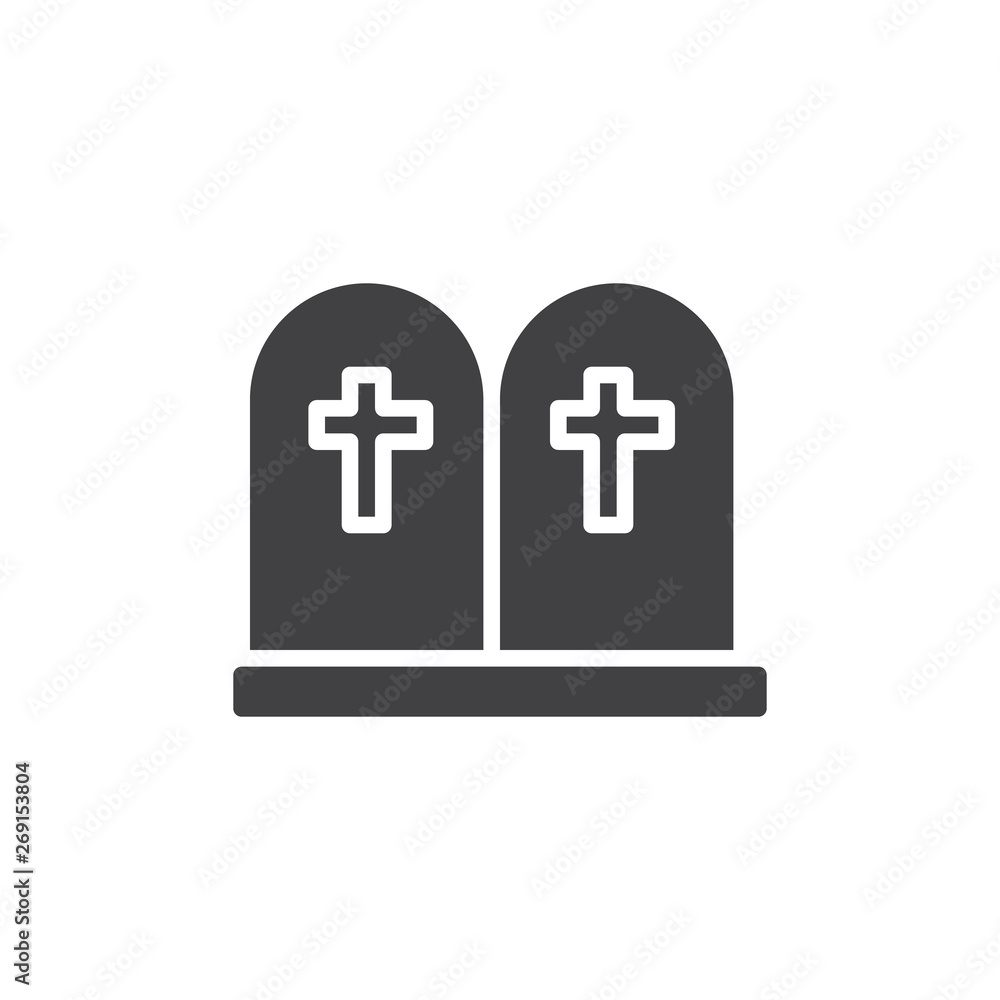 Tomb stone vector icon. filled flat sign for mobile concept and web design. Two graves with cross glyph icon. Symbol, logo illustration. Vector graphics Tomb stone vector icon. filled flat sign for mobile concept and web design. Two graves with cross glyph icon. Symbol, logo illustration. Vector graphics