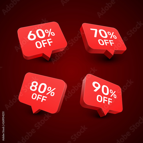 Banner 60 70 80 90 off with share discount percentage. Vector