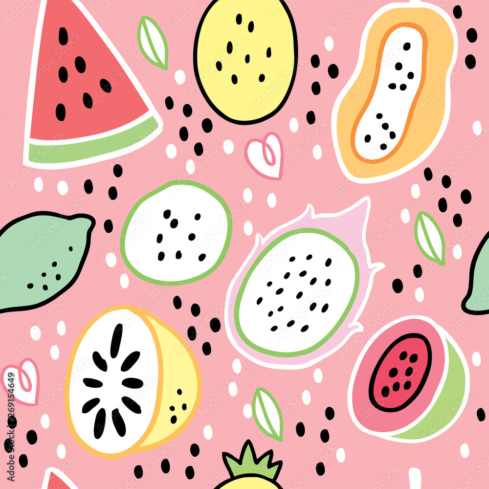 Cartoon cute summer sweet fruits vector. Cartoon cute summer sweet fruits vector.