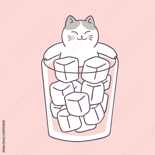 Cartoon cute summer cat and cold water vector.