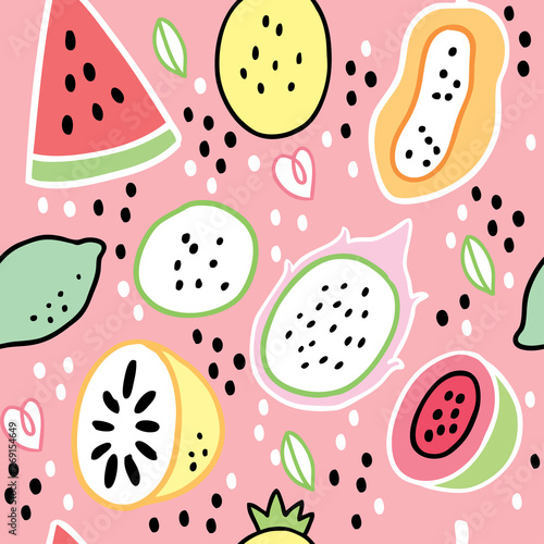 Cartoon cute summer sweet fruits vector.