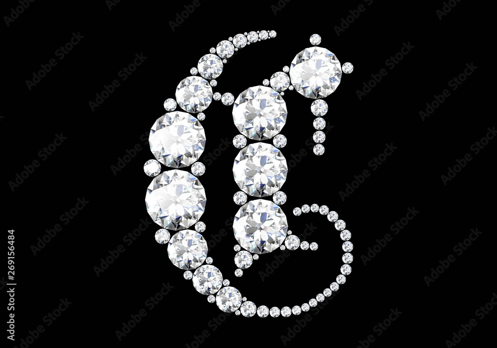 Diamond letters with gemstones isolated on black.3D rendering Diamond letters with gemstones isolated on black.3D rendering