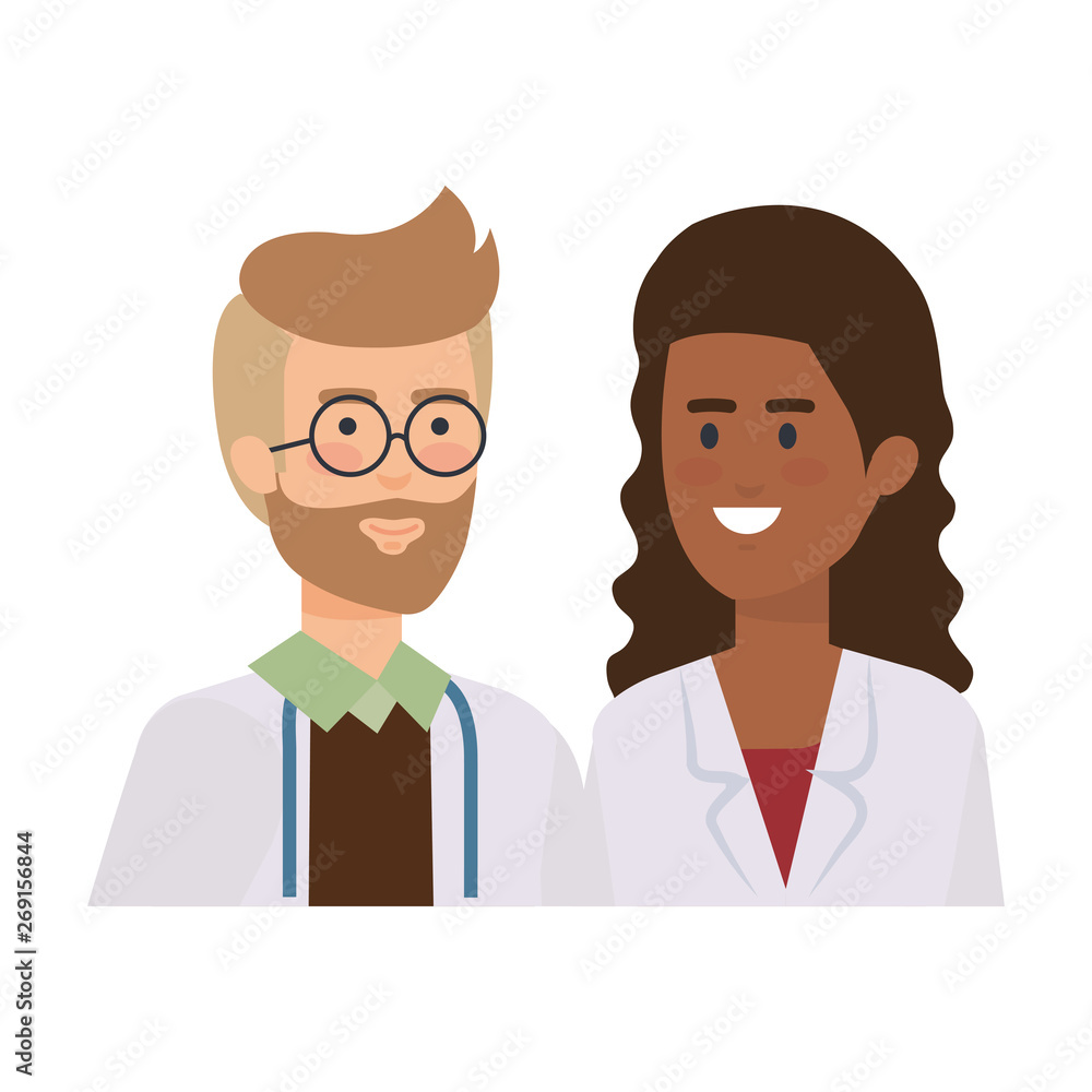 couple of professionals doctors avatars characters couple of professionals doctors avatars characters