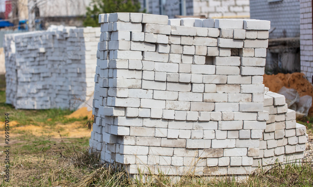 White bricks at a house construction White bricks at a house construction