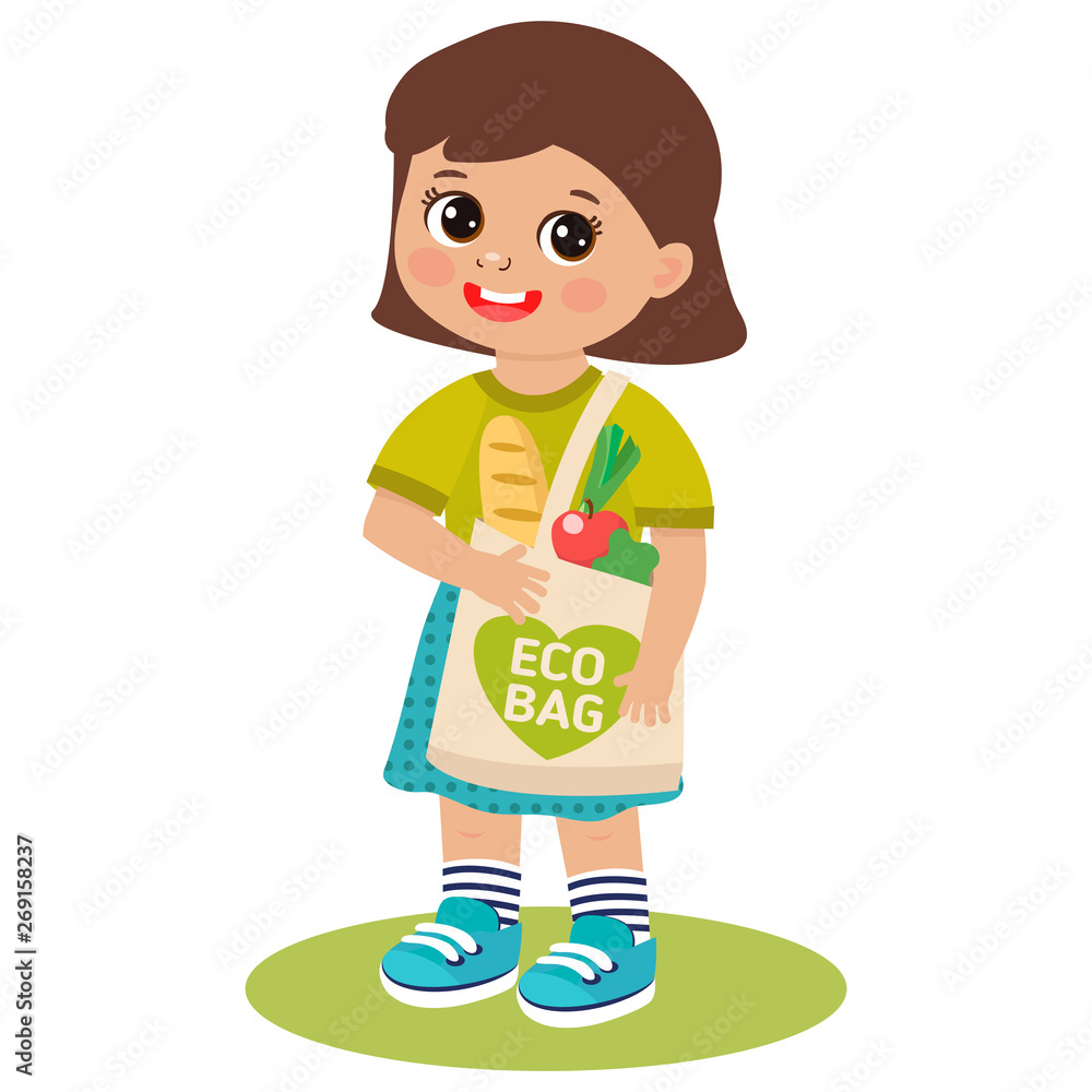 Cute Happy Young Girl With Eco Bag. Vector Cartoon Flat Style Illustration Design. Isolated On White Background. Eco Friendly People, Save Ecology Concept. Zero Waste, Ecology Lifestyle. Cute Happy Young Girl With Eco Bag. Vector Cartoon Flat Style Illustration Design. Isolated On White Background. Eco Friendly People, Save Ecology Concept. Zero Waste, Ecology Lifestyle.