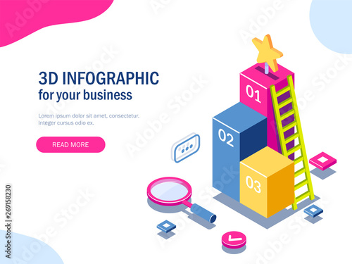 3d infographic for web template. Flat isometric vector illustration.