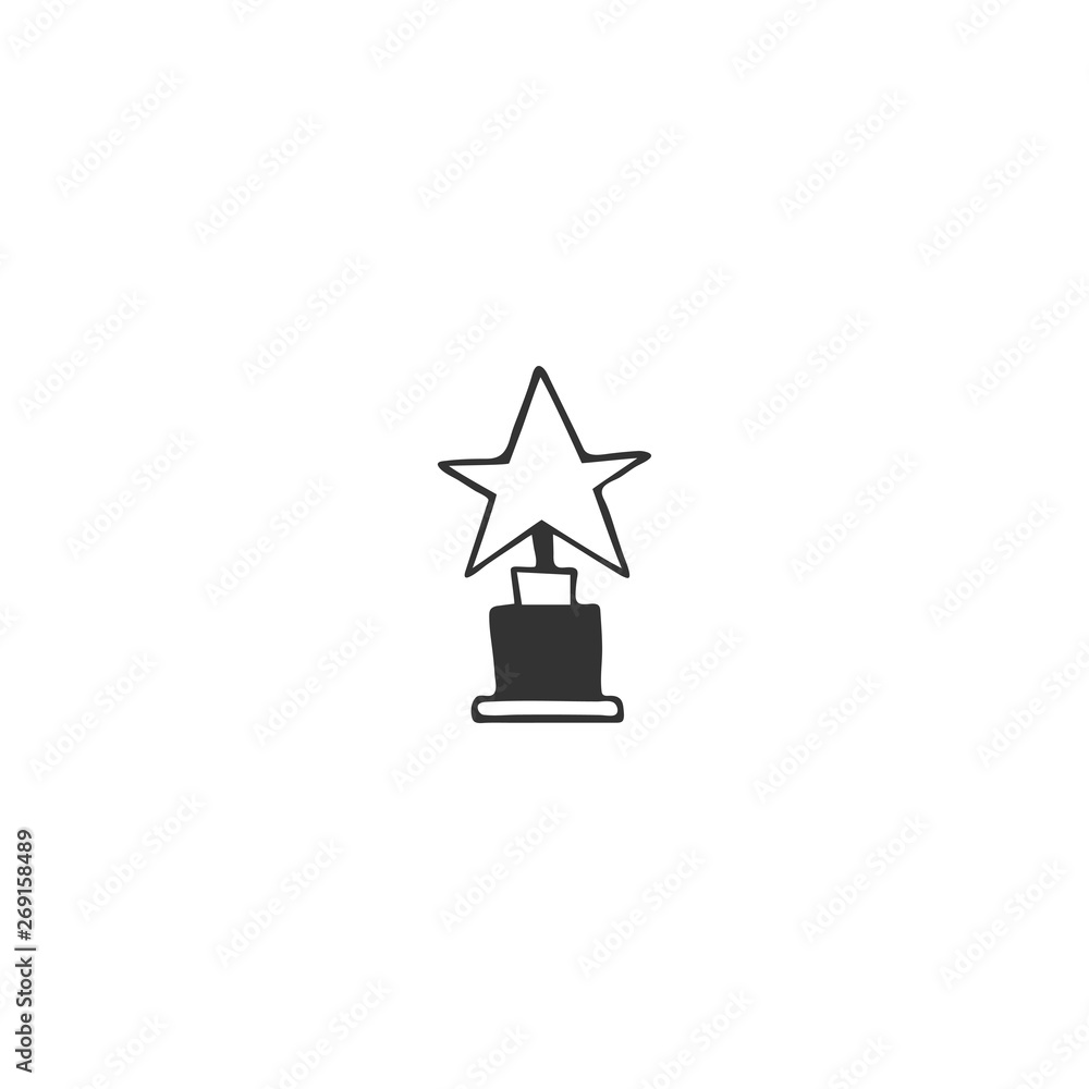 Vector hand drawn icon. A star statuette, winners cup, symbol of victory.