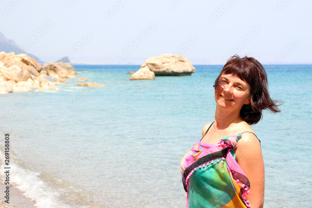 woman on the sea beach woman on the sea beach