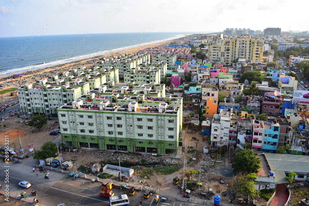 Chennai, Tamilnadu, India: January 26, 2019 - View from the Marina Lighthouse