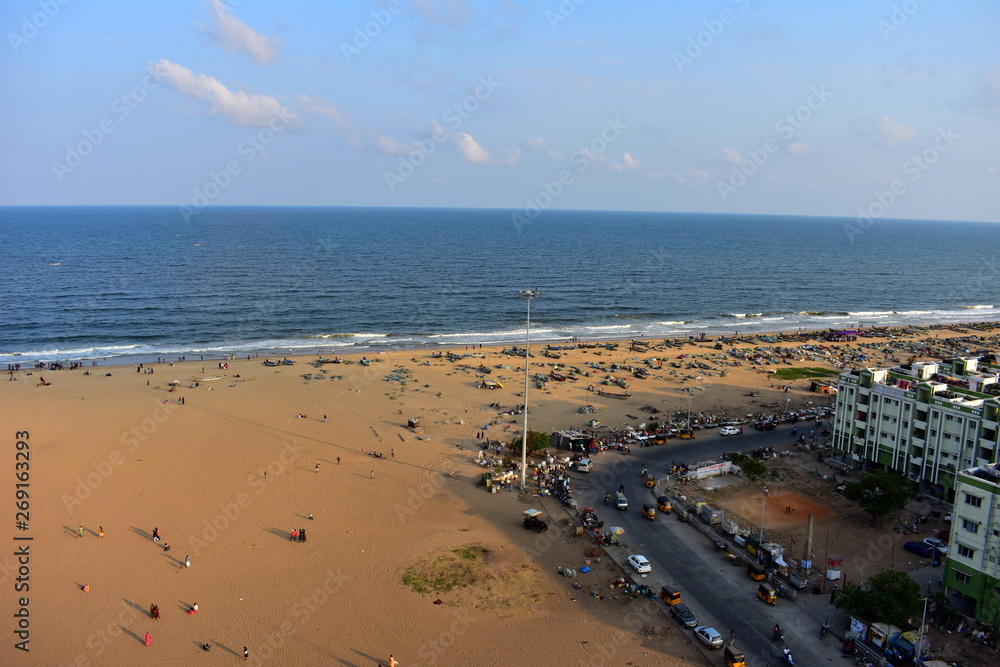 Chennai, Tamilnadu, India: January 26, 2019 - View from the Marina Lighthouse Chennai, Tamilnadu, India: January 26, 2019 - View from the Marina Lighthouse