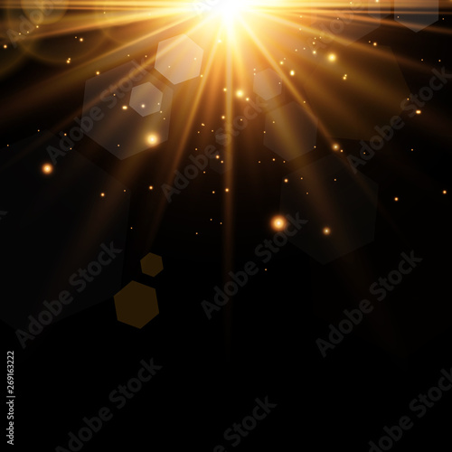 Golden Rays rising on dark background Vector Illustration