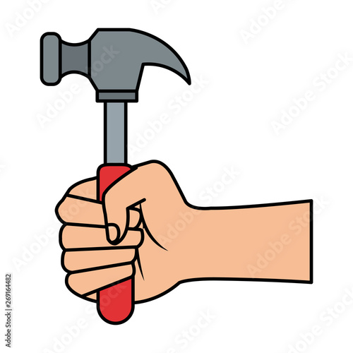 hand with hammer tool