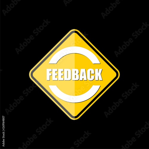 Feedback yellow web icon on black background