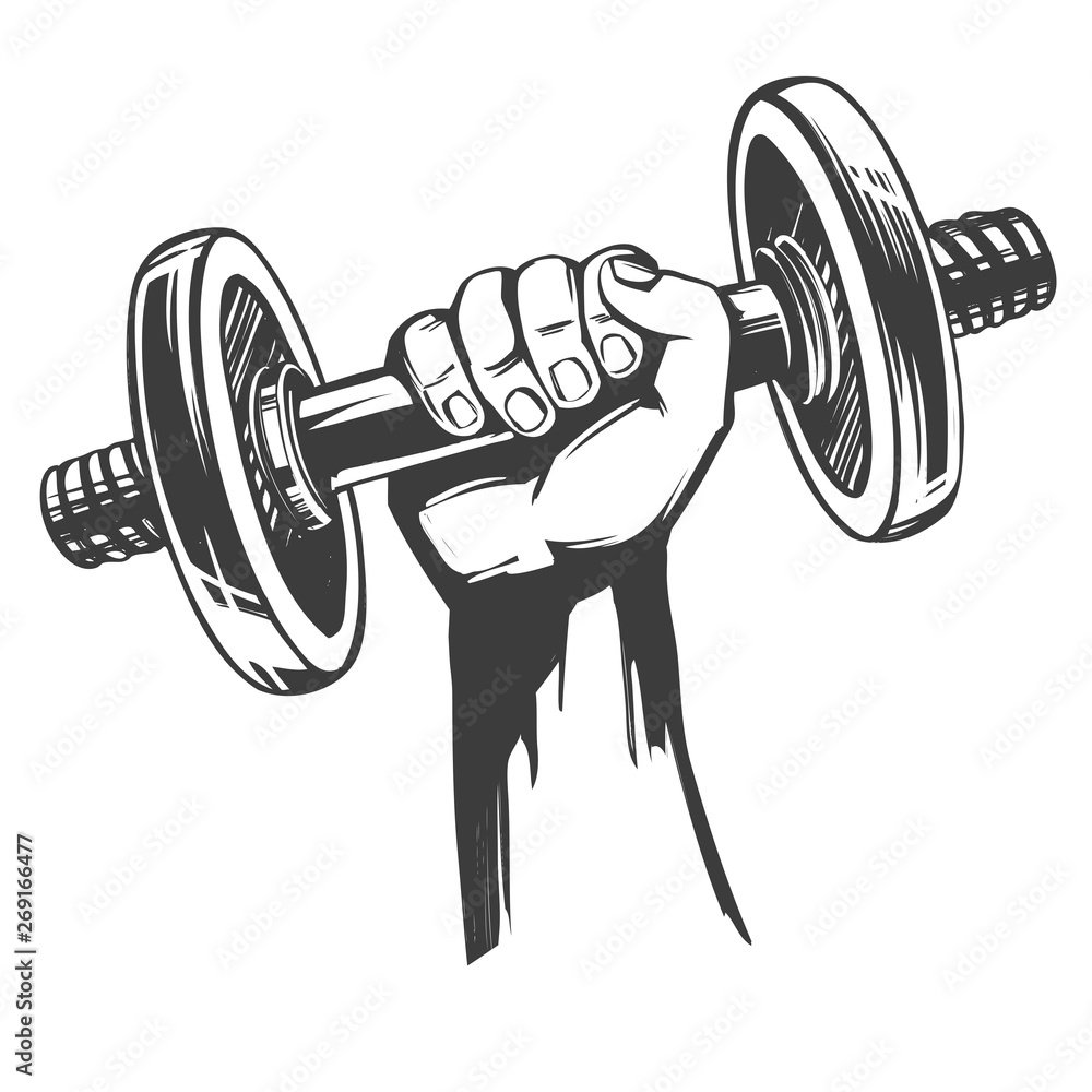 arm, strong hand holding a dumbbell, icon cartoon hand drawn vector  illustration sketch Stock Vector | Adobe Stock