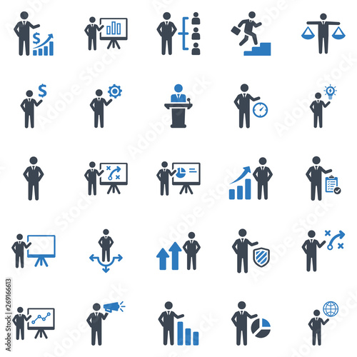 Business management Icon Set - vector illustration . business, management, businessman, leader, business idea, brainstorming, planning, solution, strategy, finance, investment, icons .