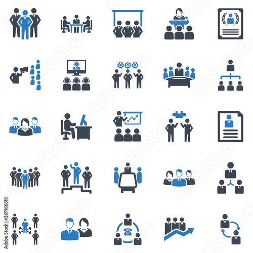 Business management Icon Set - vector illustration . business, management, businessman, leader, leadership, group, team, business meeting, presentation, teamwork, icons .