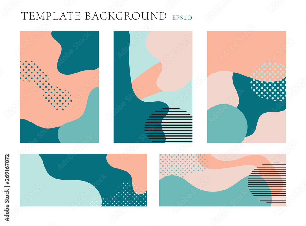Set of cover brochure and banner web template background. Seamless patterns pastels color. Geometric fluid shapes trendy layout with space for text.