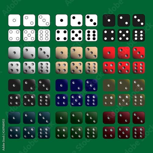 Dice set. Different colors and graphics performance.