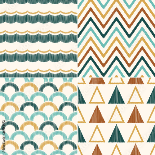 Creative geometric zig zag scallop seamless pattern - colorful nostalgic background design