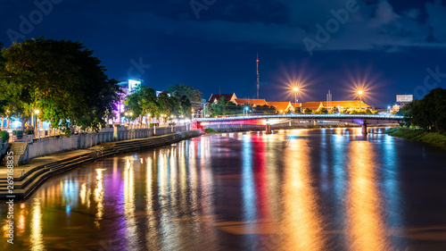 Ping river night view with water light reflection form Nawarat Bridge , Chiang mai , Thailand © jaboo_foto