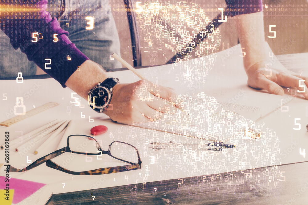 Close up of human hands and abstract innovative technologies for industries. Double exposure. Close up of human hands and abstract innovative technologies for industries. Double exposure.