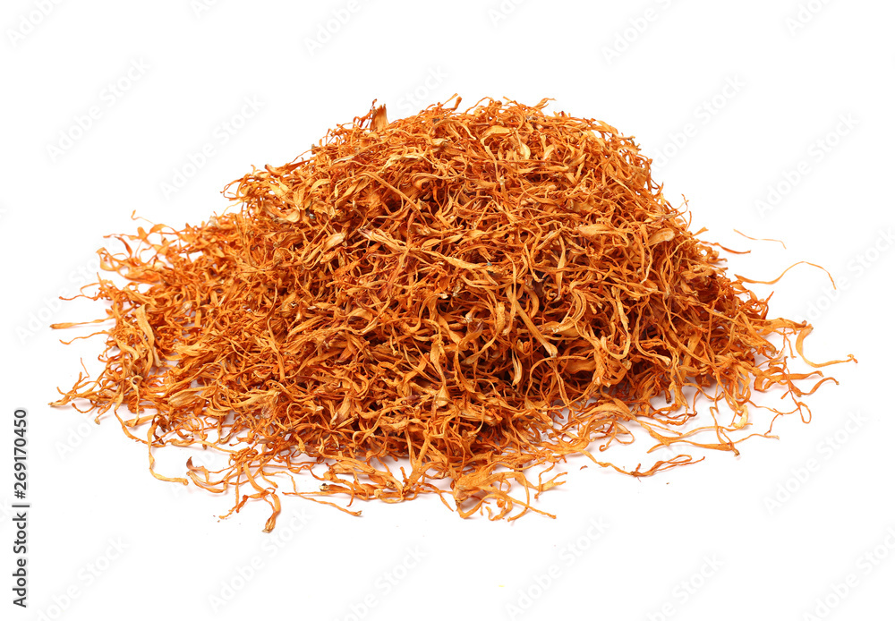 Fototapeta premium dried cordyceps militaris mushroom isolated on white background