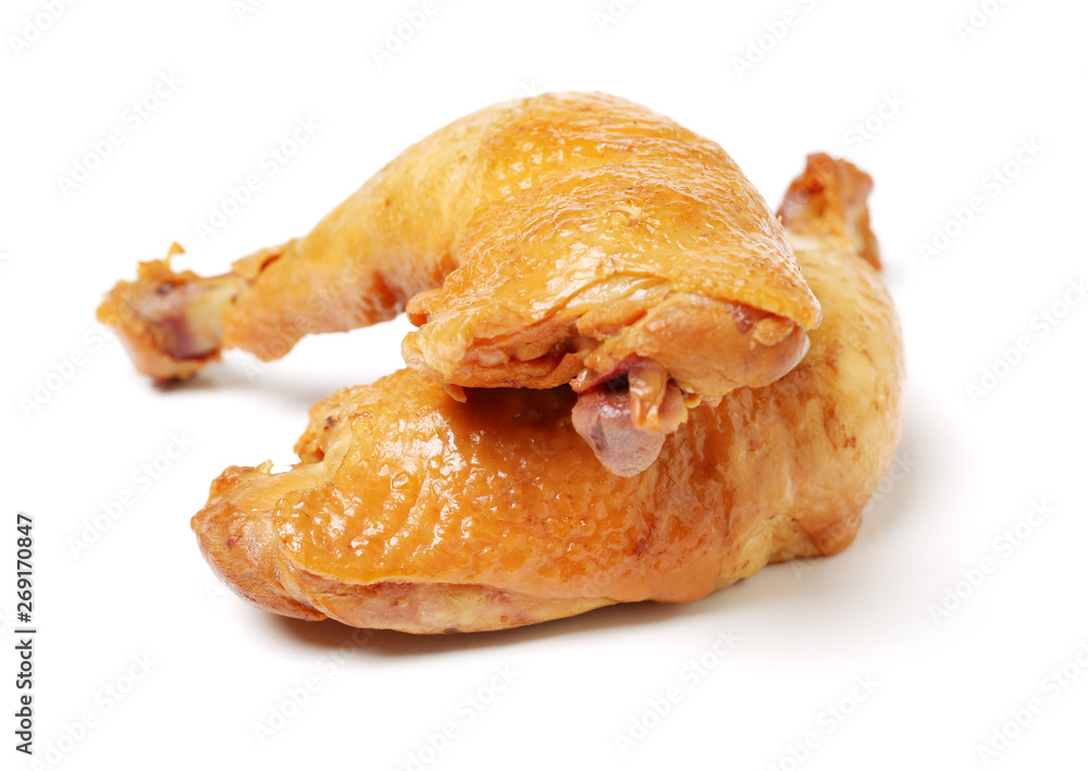 grilled chicken leg on white background grilled chicken leg on white background