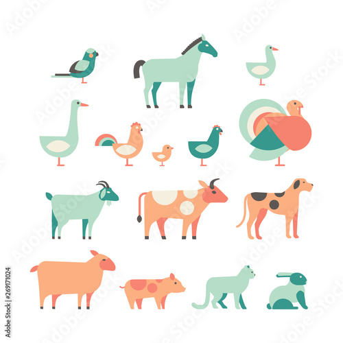 veterinary set. farm birds, animals and pets.