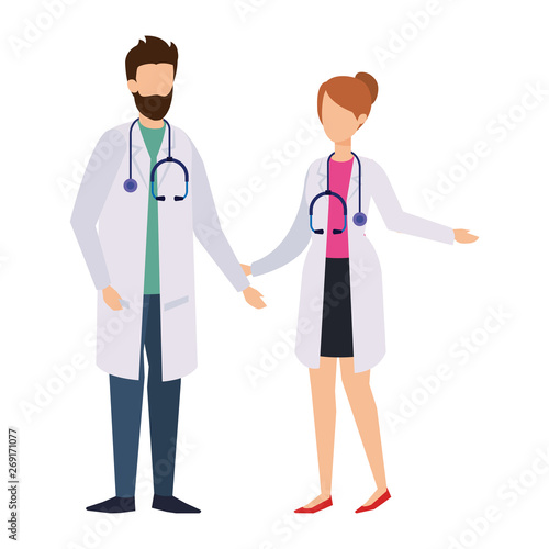 couple of professionals doctors avatars characters © Gstudio