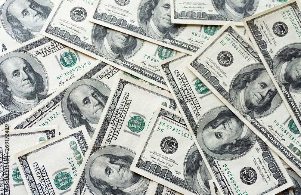 Pile of old one hundred dollar bills bills, close up dollars Pile of old one hundred dollar bills bills, close up dollars