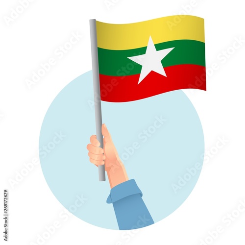 Myanmar flag in hand icon © Visual Content