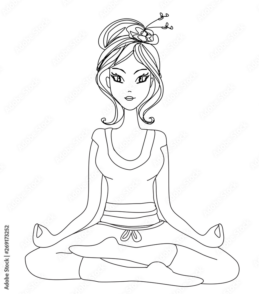 Yoga girl in lotus position, isolated hand-drawn illustration Yoga girl in lotus position, isolated hand-drawn illustration