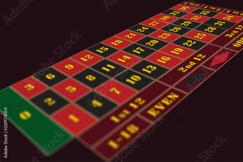 European Roulette Table perspective raster illustration, shallow DoF