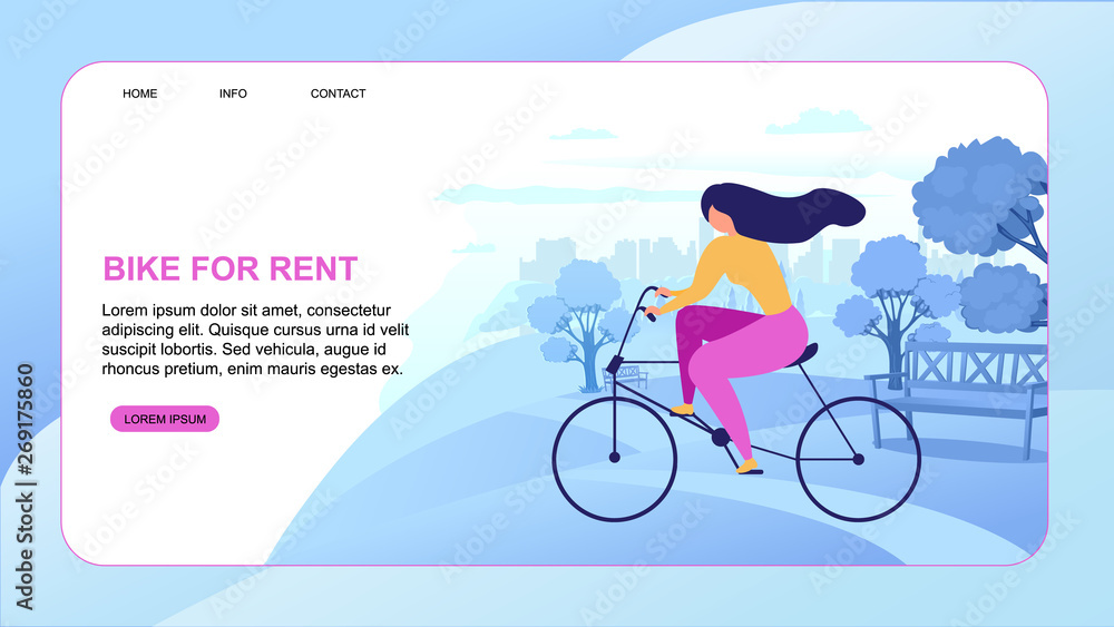 Fototapeta premium Cartoon Woman Rent Bike City Eco Transportation