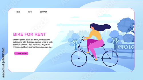 Cartoon Woman Rent Bike City Eco Transportation