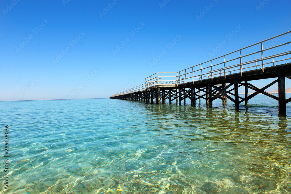 Panoramic image of the bridge in the sea