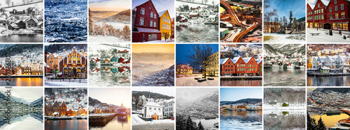 Collage of sights and scenes of Bergen  Norway