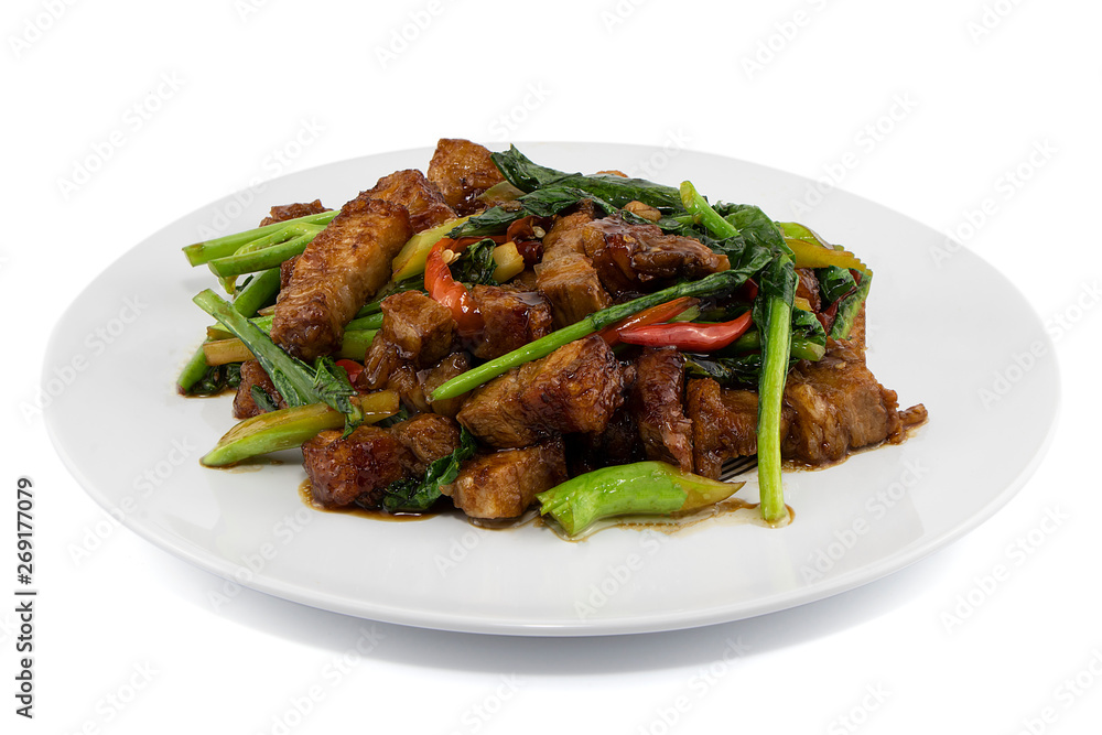 Stir fried Chinese broccoli with Crispy Pork