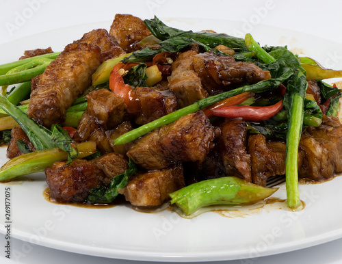 Stir fried Chinese broccoli with Crispy Pork