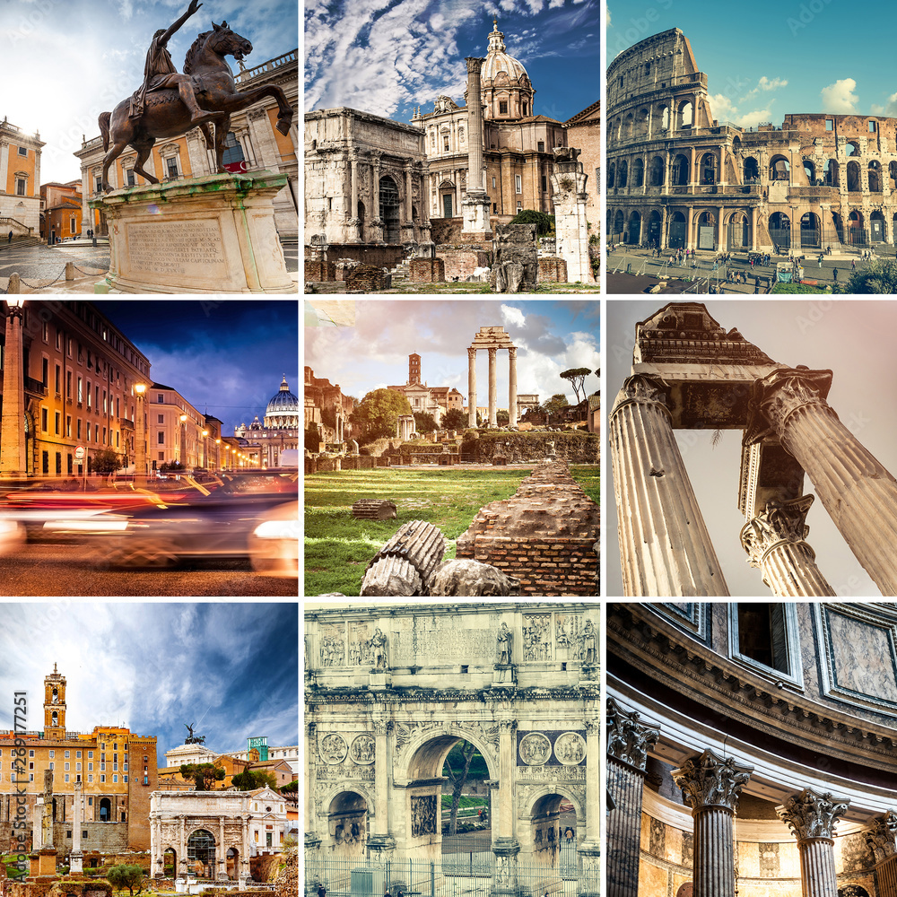 Obraz premium Collage of sights of Rome, Italy